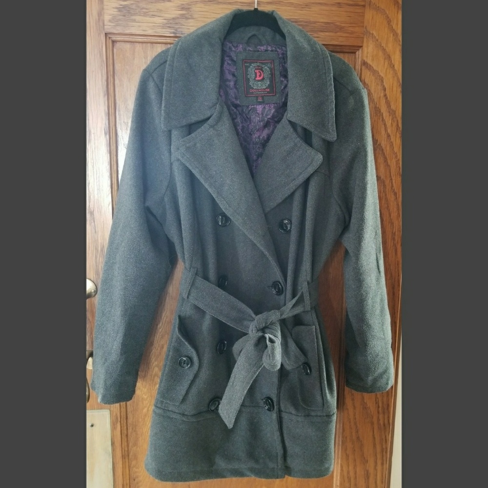 Dollhouse Outerwear gray belted peacoat